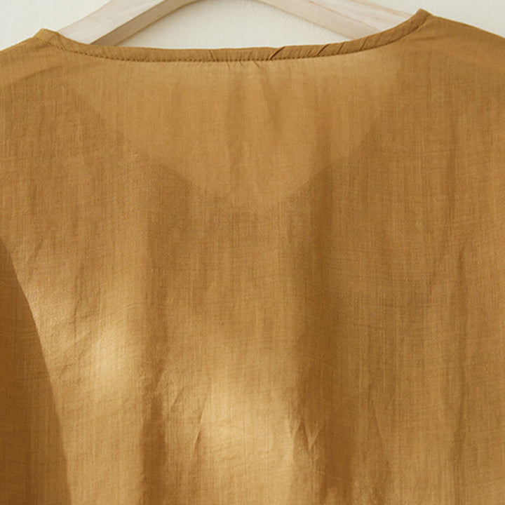 Koszula damska z haftem w kamienie Buddha Stones , z bawełny i lnu, z trzema czwartymi rękawami - image 17