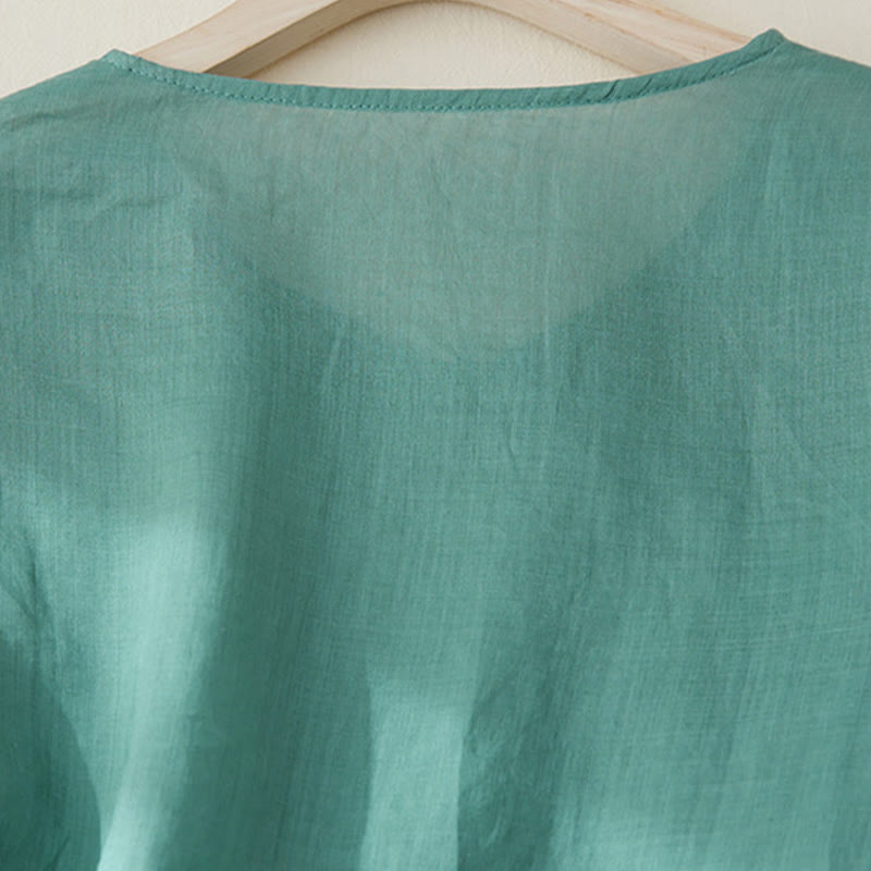 Koszula damska z haftem w kamienie Buddha Stones , z bawełny i lnu, z trzema czwartymi rękawami - image 24