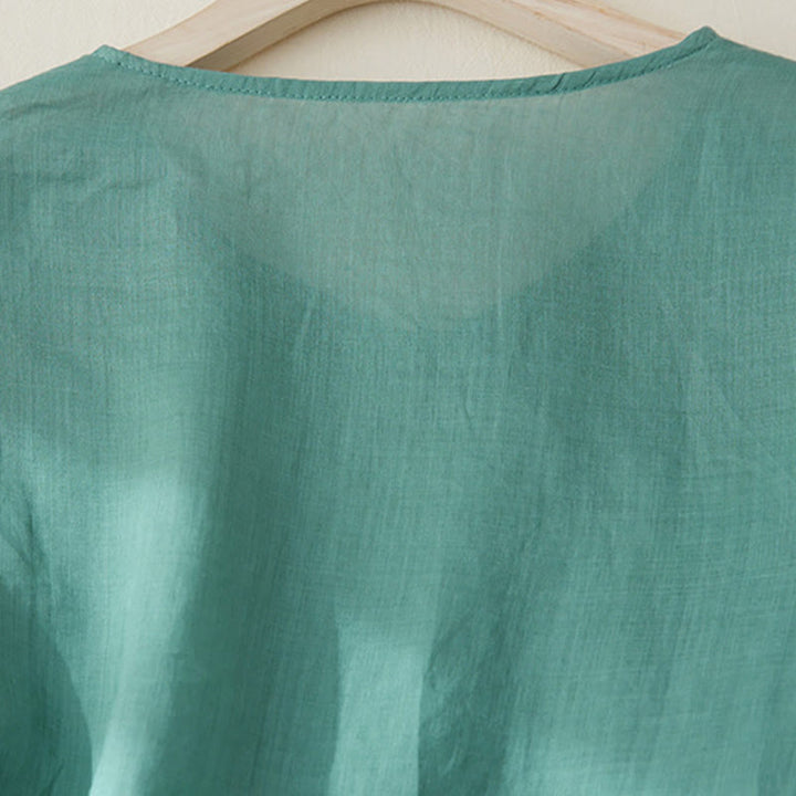 Koszula damska z haftem w kamienie Buddha Stones , z bawełny i lnu, z trzema czwartymi rękawami - image 24