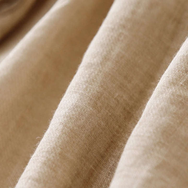 Koszula damska z bawełny i lnu z haftowanym kołnierzykiem i stójką w kształcie Buddha Stones