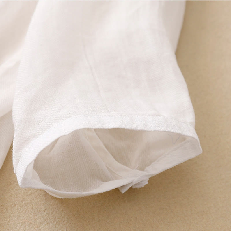 Koszula damska z bawełny i lnu z haftowanym kołnierzykiem i stójką w kształcie Buddha Stones - image 11