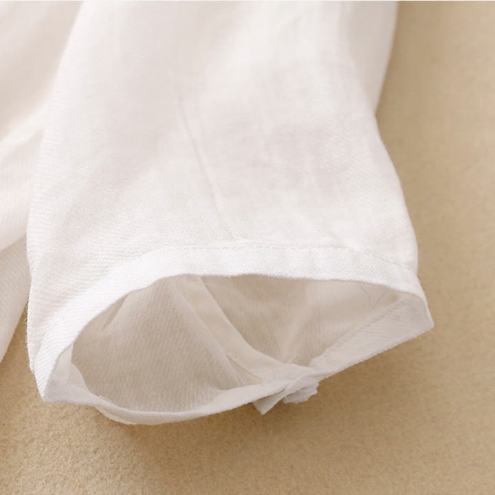 Koszula damska z bawełny i lnu z haftowanym kołnierzykiem i stójką w kształcie Buddha Stones - image 11