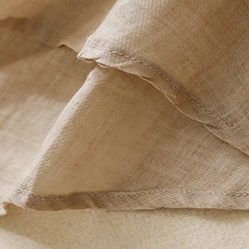 Koszula damska z bawełny i lnu z haftowanym kołnierzykiem i stójką w kształcie Buddha Stones