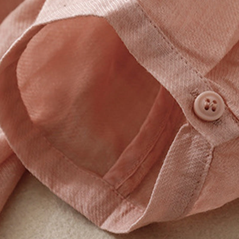 Koszula damska z bawełny i lnu z haftowanym kołnierzykiem i stójką w kształcie Buddha Stones - image 4