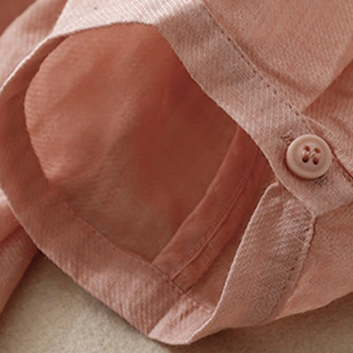 Koszula damska z bawełny i lnu z haftowanym kołnierzykiem i stójką w kształcie Buddha Stones - image 4