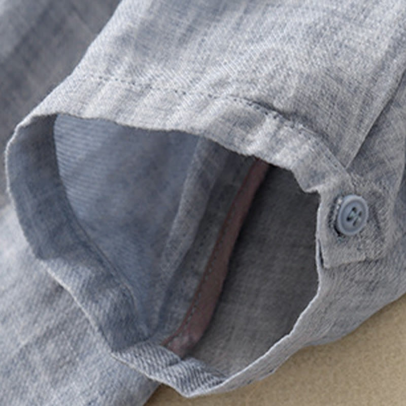 Koszula damska z bawełny i lnu z haftowanym kołnierzykiem i stójką w kształcie Buddha Stones - image 28