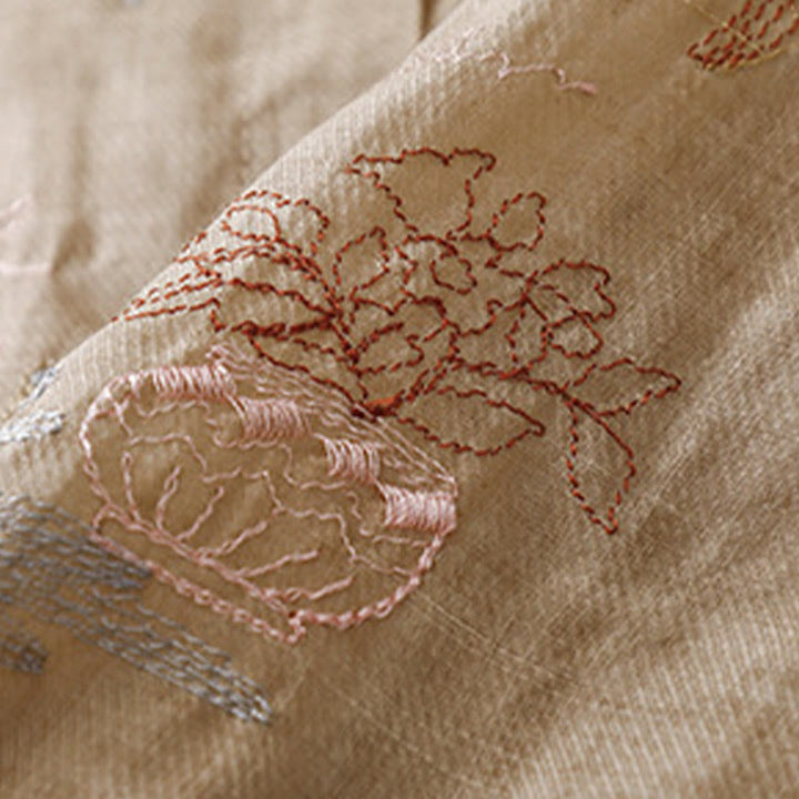 Koszula damska z bawełny i lnu z haftowanym kołnierzykiem i stójką w kształcie Buddha Stones - image 17