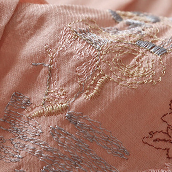 Koszula damska z bawełny i lnu z haftowanym kołnierzykiem i stójką w kształcie Buddha Stones - image 3