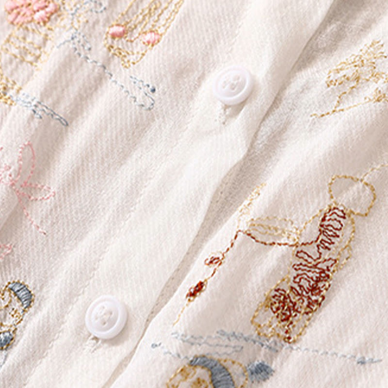 Koszula damska z bawełny i lnu z haftowanym kołnierzykiem i stójką w kształcie Buddha Stones - image 9