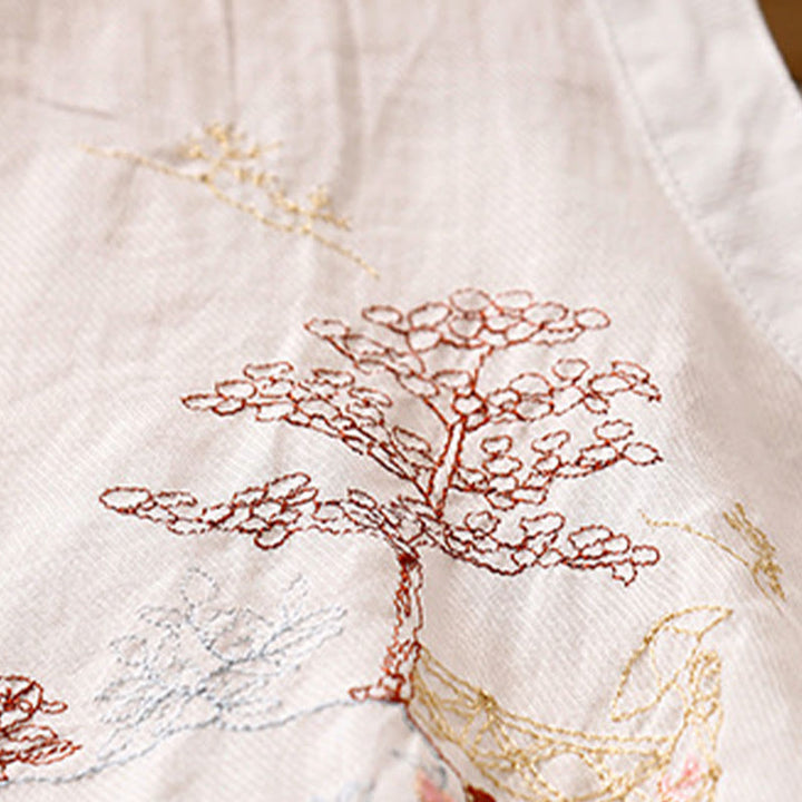 Koszula damska z bawełny i lnu z haftowanym kołnierzykiem i stójką w kształcie Buddha Stones - image 8