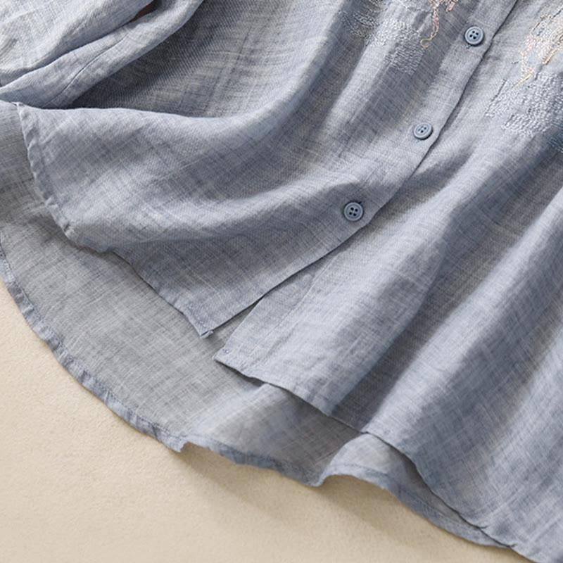 Koszula damska z bawełny i lnu z haftowanym kołnierzykiem i stójką w kształcie Buddha Stones - image 26