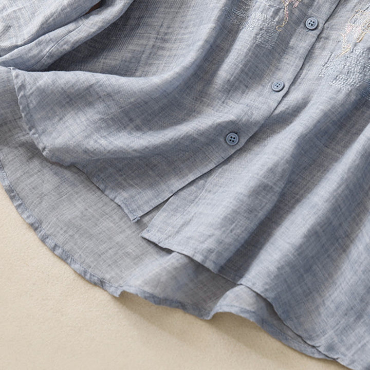 Koszula damska z bawełny i lnu z haftowanym kołnierzykiem i stójką w kształcie Buddha Stones - image 26