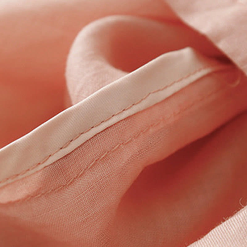 Koszula damska Buddha Stones Casual haftowana z kwiatami i dekoltem w serek, luźna, z półrękawem, z bawełny i lnu - image 5