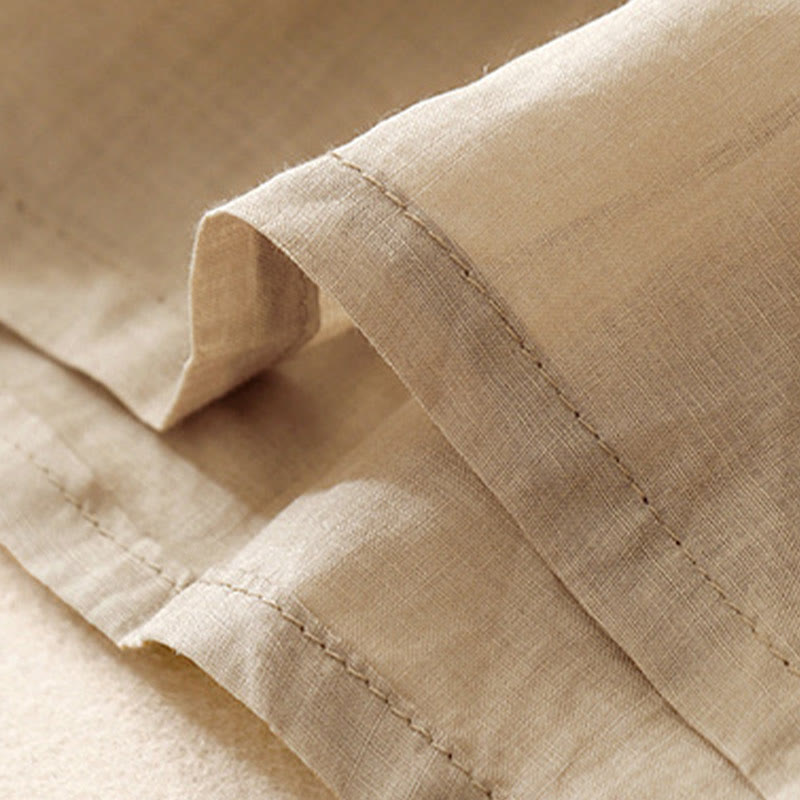 Koszula damska Buddha Stones Casual haftowana z kwiatami i dekoltem w serek, luźna, z półrękawem, z bawełny i lnu