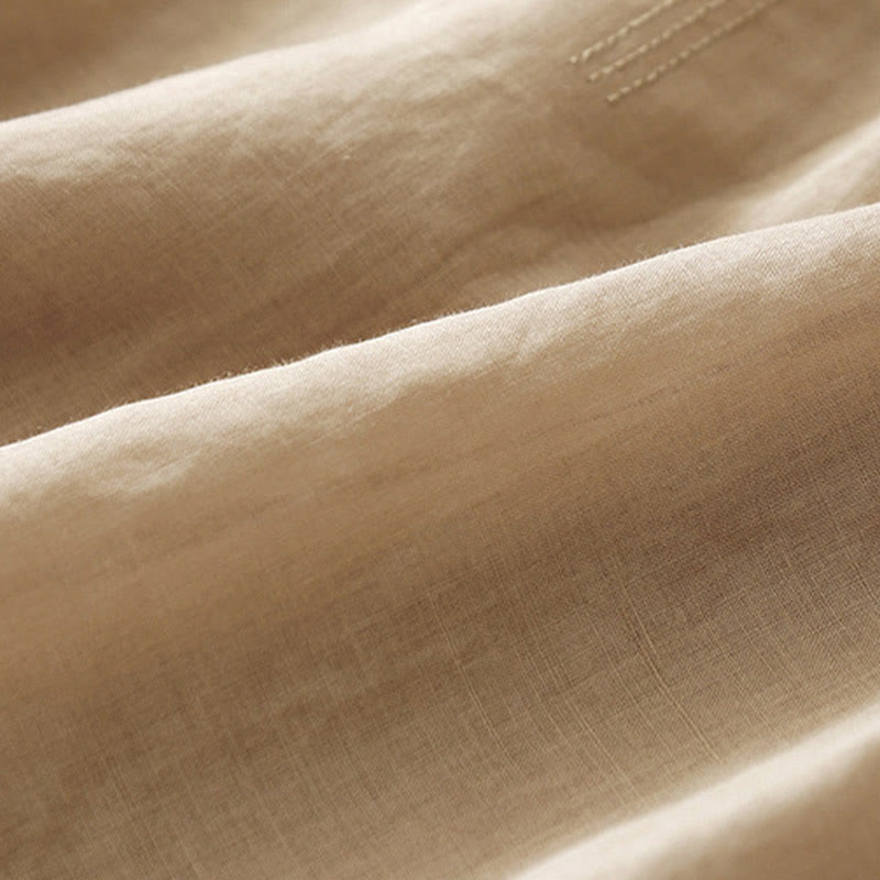 Koszula damska Buddha Stones Casual haftowana z kwiatami i dekoltem w serek, luźna, z półrękawem, z bawełny i lnu