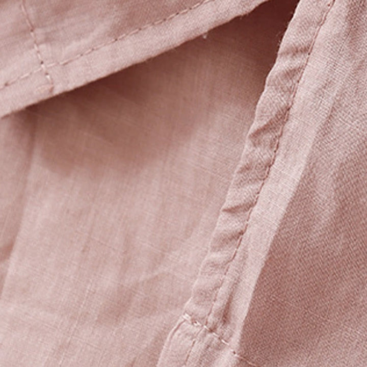 Koszula damska Buddha Stones Casual haftowana z kwiatami i dekoltem w serek, luźna, z półrękawem, z bawełny i lnu - image 9