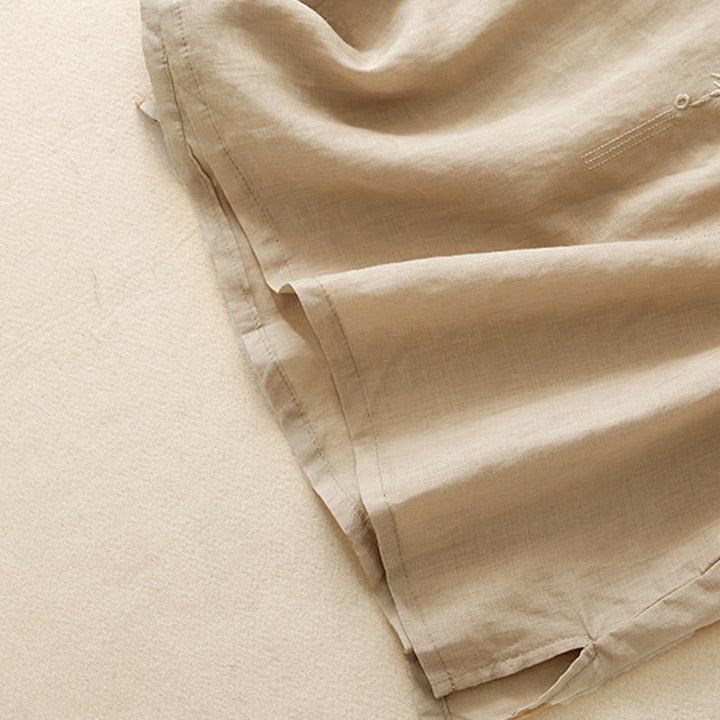 Koszula damska Buddha Stones Casual haftowana z kwiatami i dekoltem w serek, luźna, z półrękawem, z bawełny i lnu