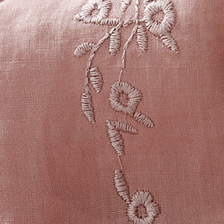 Koszula damska Buddha Stones Casual haftowana z kwiatami i dekoltem w serek, luźna, z półrękawem, z bawełny i lnu - image 8