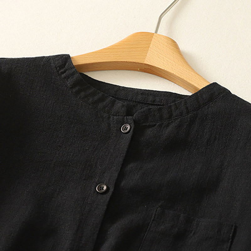 Koszula damska Buddha Stones Casual Loose Standing Collar Long Sleeve Design Gładka bawełniana lniana - image 14