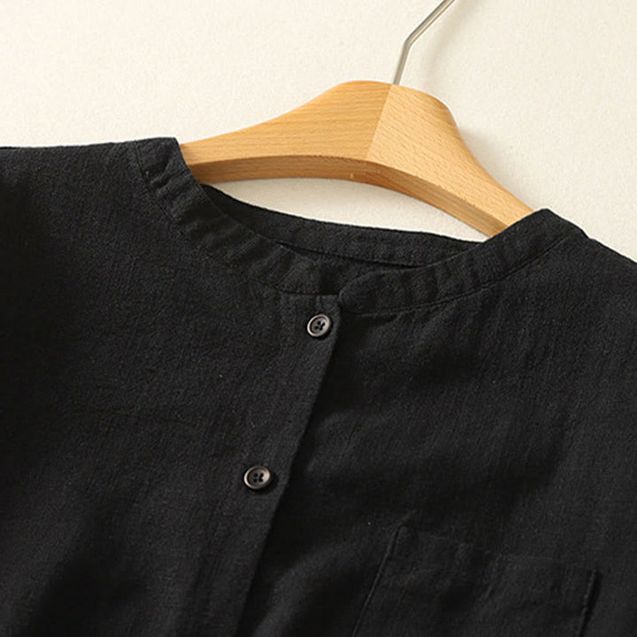 Koszula damska Buddha Stones Casual Loose Standing Collar Long Sleeve Design Gładka bawełniana lniana - image 14