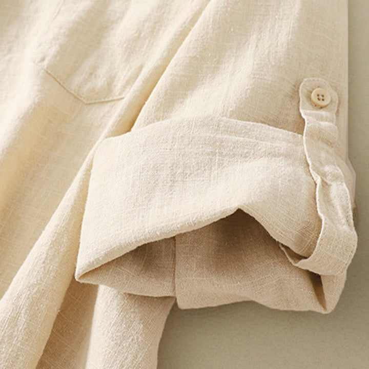 Koszula damska Buddha Stones Casual Loose Standing Collar Long Sleeve Design Gładka bawełniana lniana - image 11