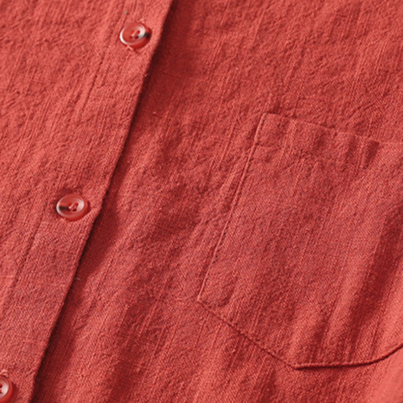 Koszula damska Buddha Stones Casual Loose Standing Collar Long Sleeve Design Gładka bawełniana lniana - image 3