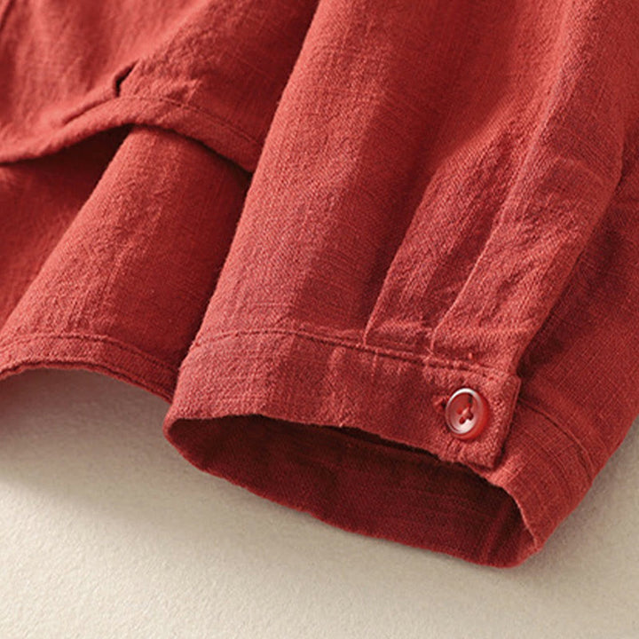 Koszula damska Buddha Stones Casual Loose Standing Collar Long Sleeve Design Gładka bawełniana lniana - image 2