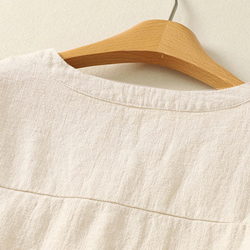 Koszula damska Buddha Stones Casual Loose Standing Collar Long Sleeve Design Gładka bawełniana lniana - image 7