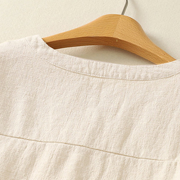 Koszula damska Buddha Stones Casual Loose Standing Collar Long Sleeve Design Gładka bawełniana lniana - image 7