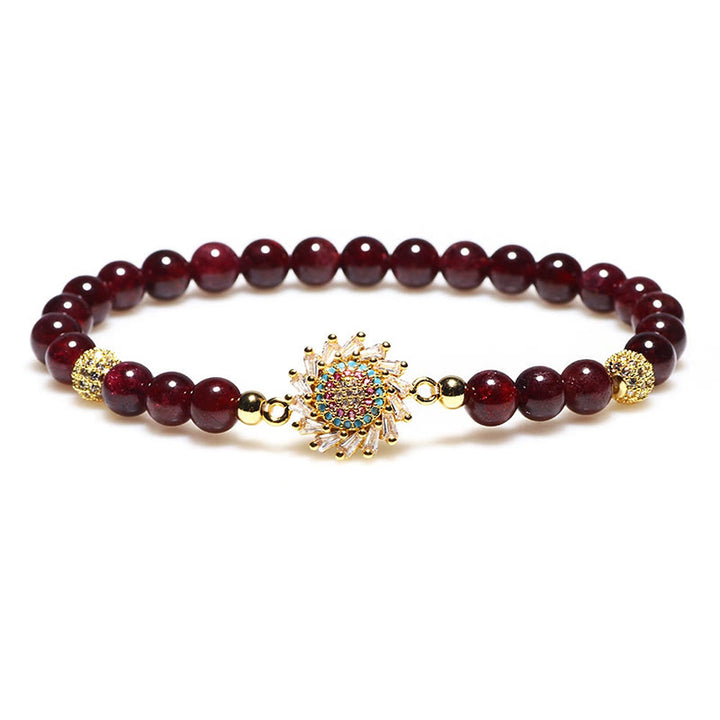 Bransoletka ochronna z Buddha Stones Naturalny kwiat granatu i cyrkonii
