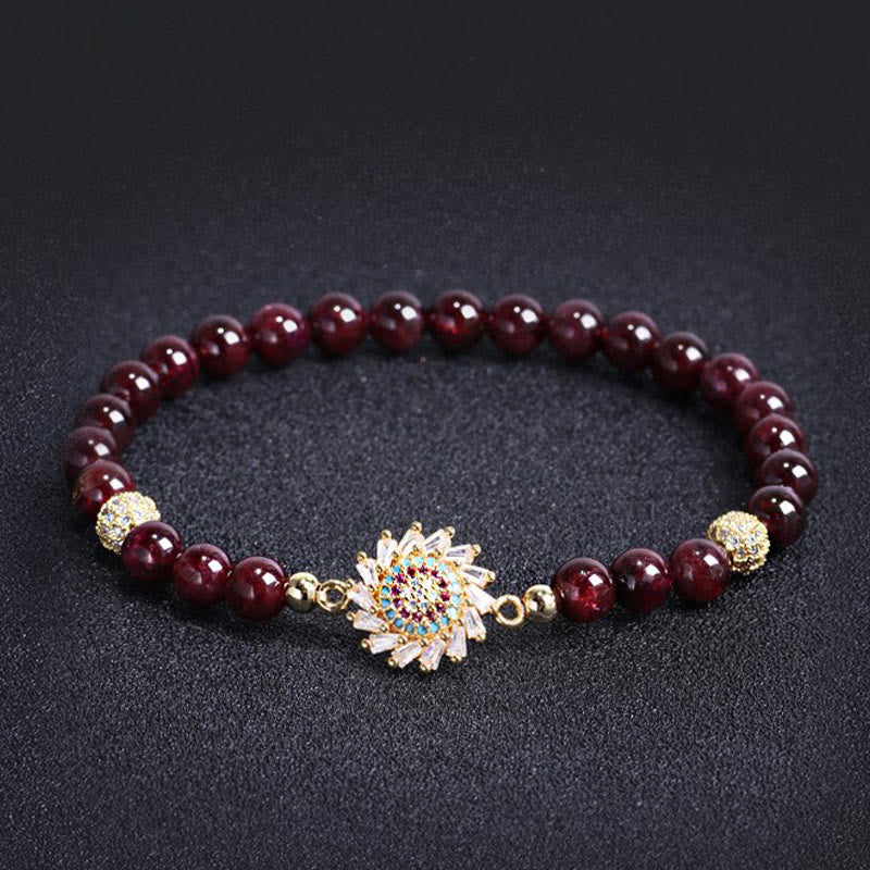 Bransoletka ochronna z Buddha Stones Naturalny kwiat granatu i cyrkonii