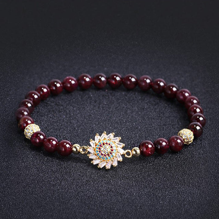 Bransoletka ochronna z Buddha Stones Naturalny kwiat granatu i cyrkonii