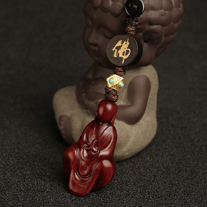 Buddha Stones Mały liść Czerwony Sandałowiec Bezpostaciowy Budda Ochrona Brelok
