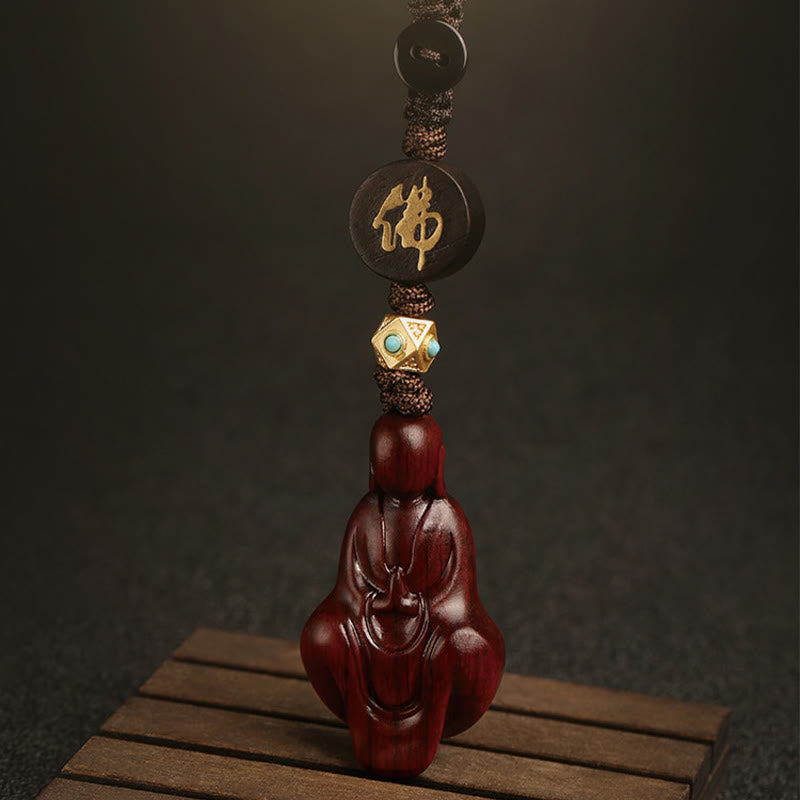 Buddha Stones Mały liść Czerwony Sandałowiec Bezpostaciowy Budda Ochrona Brelok