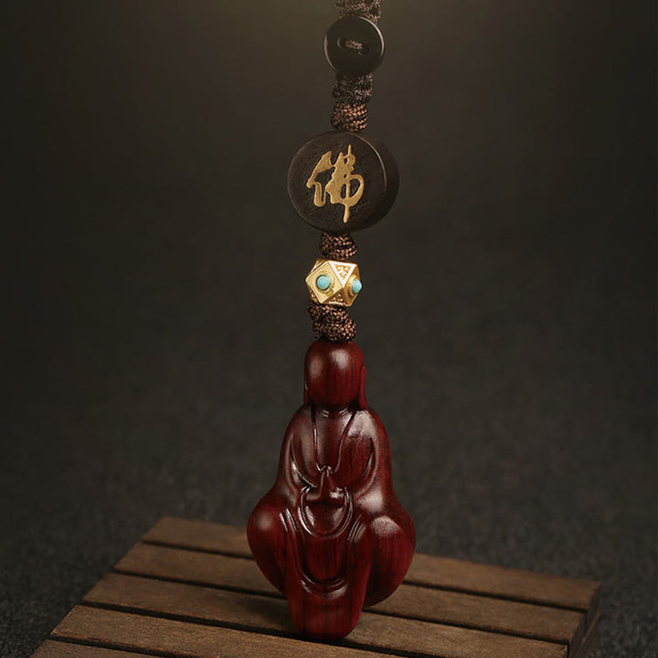Buddha Stones Mały liść Czerwony Sandałowiec Bezpostaciowy Budda Ochrona Brelok