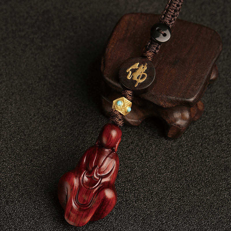 Buddha Stones Mały liść Czerwony Sandałowiec Bezpostaciowy Budda Ochrona Brelok