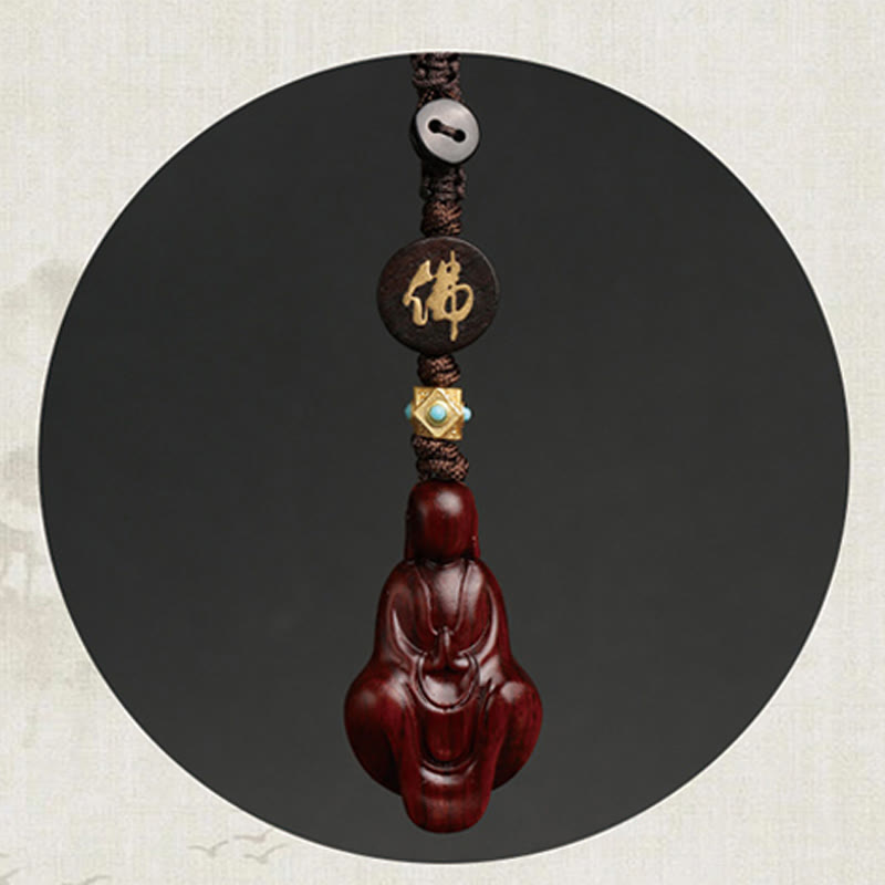 Buddha Stones Mały liść Czerwony Sandałowiec Bezpostaciowy Budda Ochrona Brelok