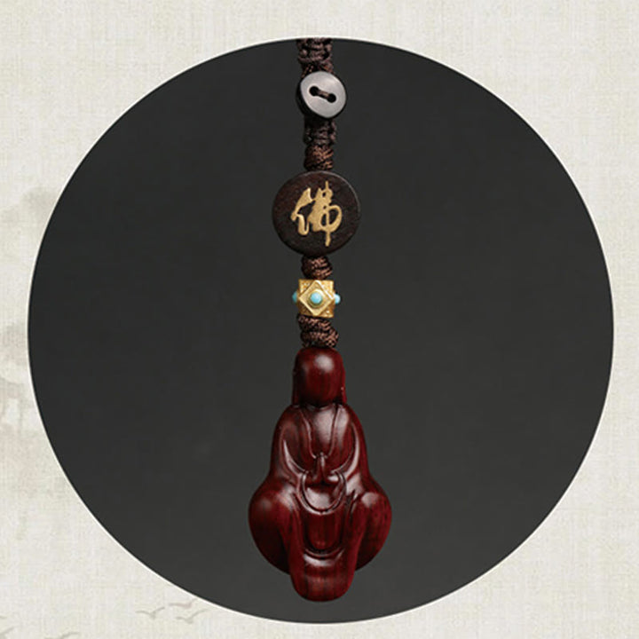 Buddha Stones Mały liść Czerwony Sandałowiec Bezpostaciowy Budda Ochrona Brelok