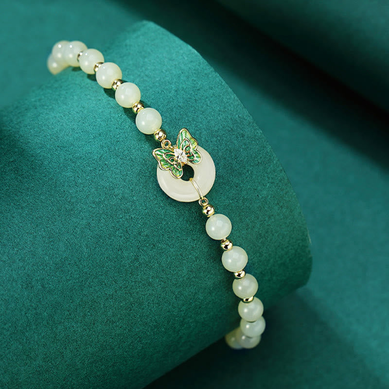 Buddha Stones 925 Srebro Sterling Naturalny Hetian Jade Klamra Pokoju Motyl Cyrkon Szczęścia Bransoletka Naszyjnik Wisiorek - image 1