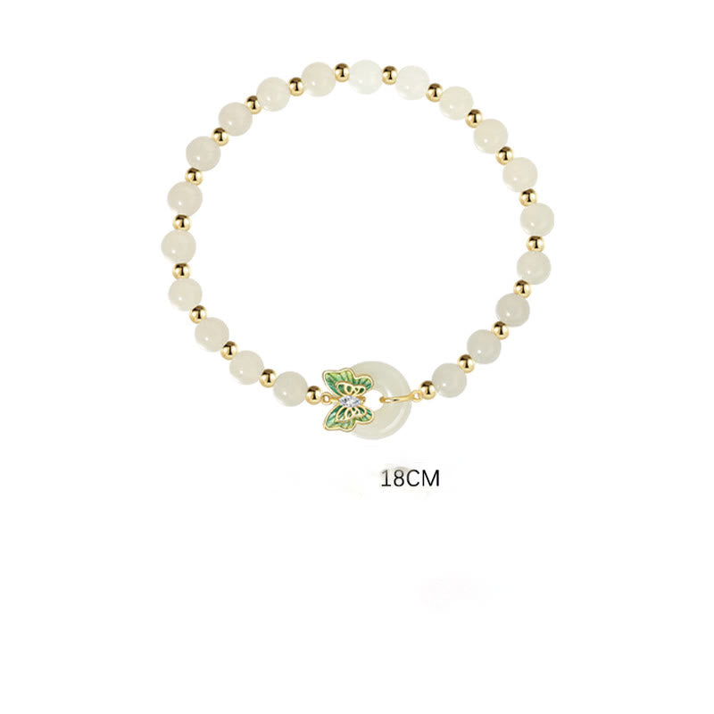 Buddha Stones 925 Srebro Sterling Naturalny Hetian Jade Klamra Pokoju Motyl Cyrkon Szczęścia Bransoletka Naszyjnik Wisiorek