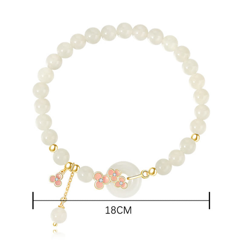 Buddha Stones 925 Srebro Sterling Naturalny Hetian Jade Peach Blossom Peace Buckle Bransoletka Naszyjnik Wisiorek