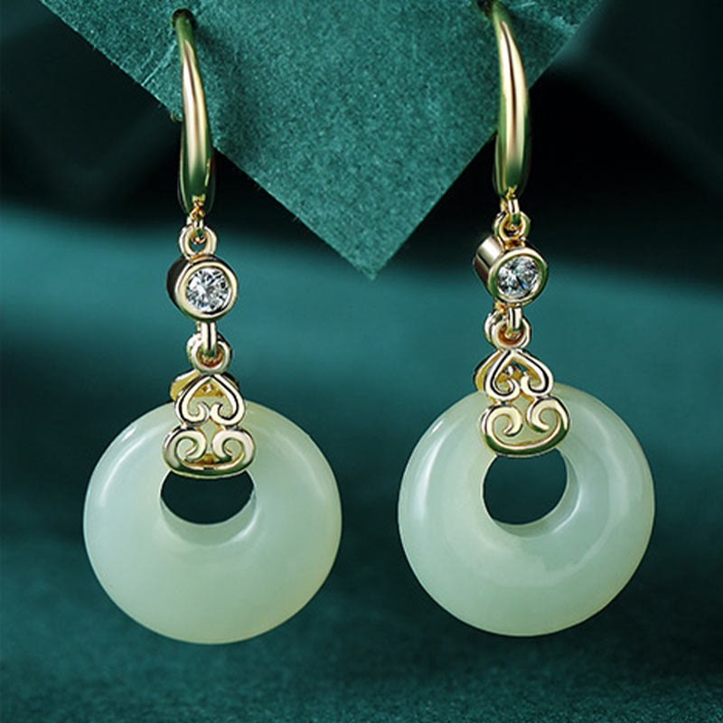 Buddha Stones 925 Srebro Sterling Naturalny Hetian Jade Gourd Klamra Pokoju Cyrkon Szczęścia Bransoletka Naszyjnik Wisiorek Kolczyki - Kolczyki z jadeitu - image 13