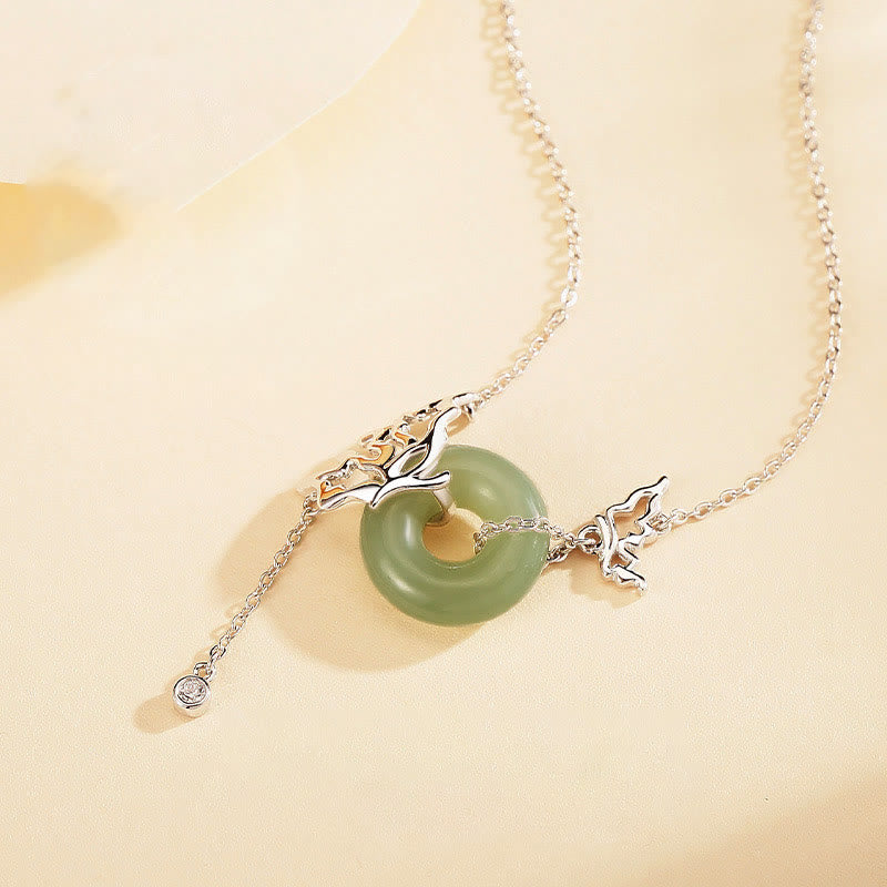 Buddha Stones 925 Srebro Sterling Naturalny Jadeit Hetian Klamra Pokoju Motyl Obfitość Naszyjnik Wisiorek