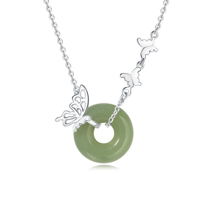 Buddha Stones 925 Srebro Sterling Naturalny Hetian Jade Klamra Pokoju Motyl Szczęście Dobrobyt Bransoletka Naszyjnik Wisiorek - image 5