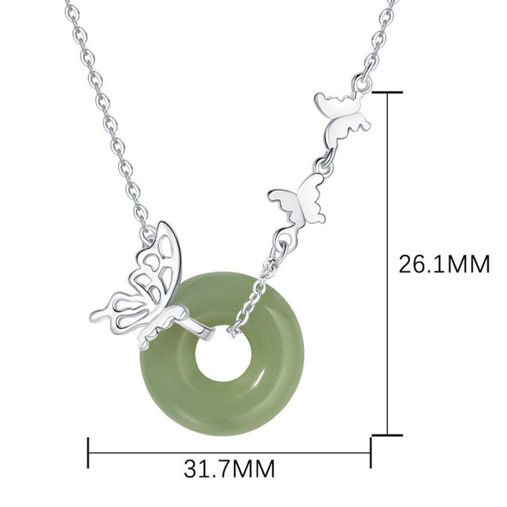 Buddha Stones 925 Srebro Sterling Naturalny Hetian Jade Klamra Pokoju Motyl Szczęście Dobrobyt Bransoletka Naszyjnik Wisiorek
