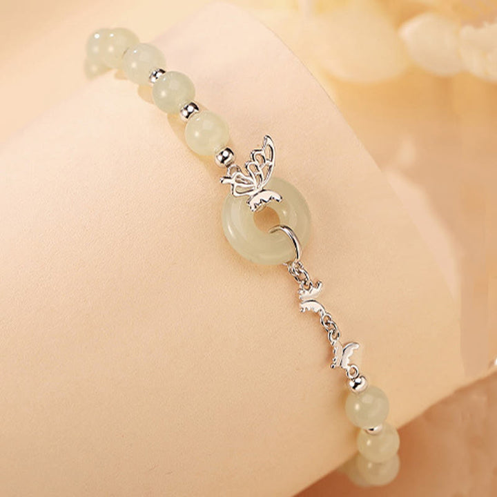 Buddha Stones 925 Srebro Sterling Naturalny Hetian Jade Klamra Pokoju Motyl Szczęście Dobrobyt Bransoletka Naszyjnik Wisiorek - Bransoletka z jadeitu (obwód nadgarstka 14-17 cm) - image 11