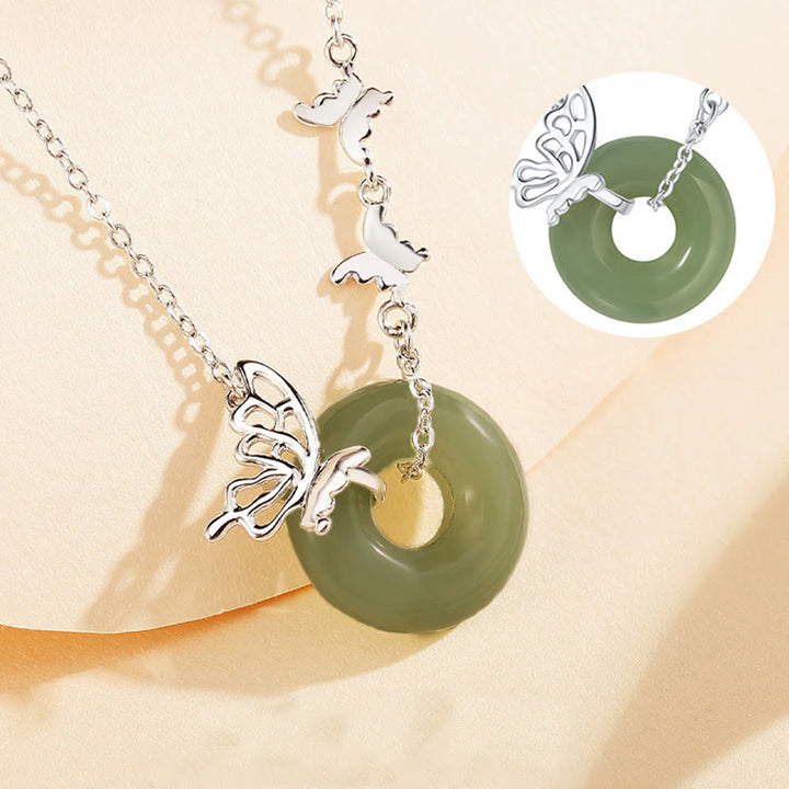 Buddha Stones 925 Srebro Sterling Naturalny Hetian Jade Klamra Pokoju Motyl Szczęście Dobrobyt Bransoletka Naszyjnik Wisiorek