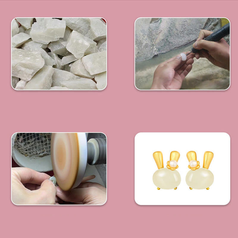 Buddha Stones 925 Srebro Sterling Naturalny Jadeit Hetian Słodkie Króliczki Perły Obfitość - image 9