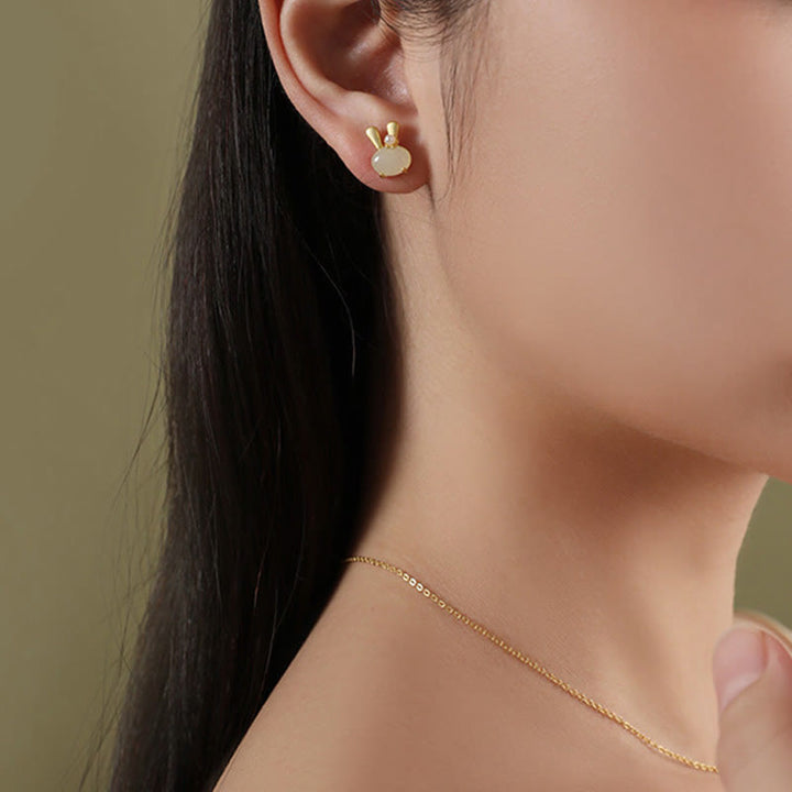 Buddha Stones 925 Srebro Sterling Naturalny Jadeit Hetian Słodkie Króliczki Perły Obfitość - image 5