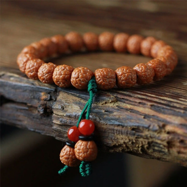 Buddha Stones Tybetański Rudraksha Bodhi Seed Agat Bransoletka Bogactwa